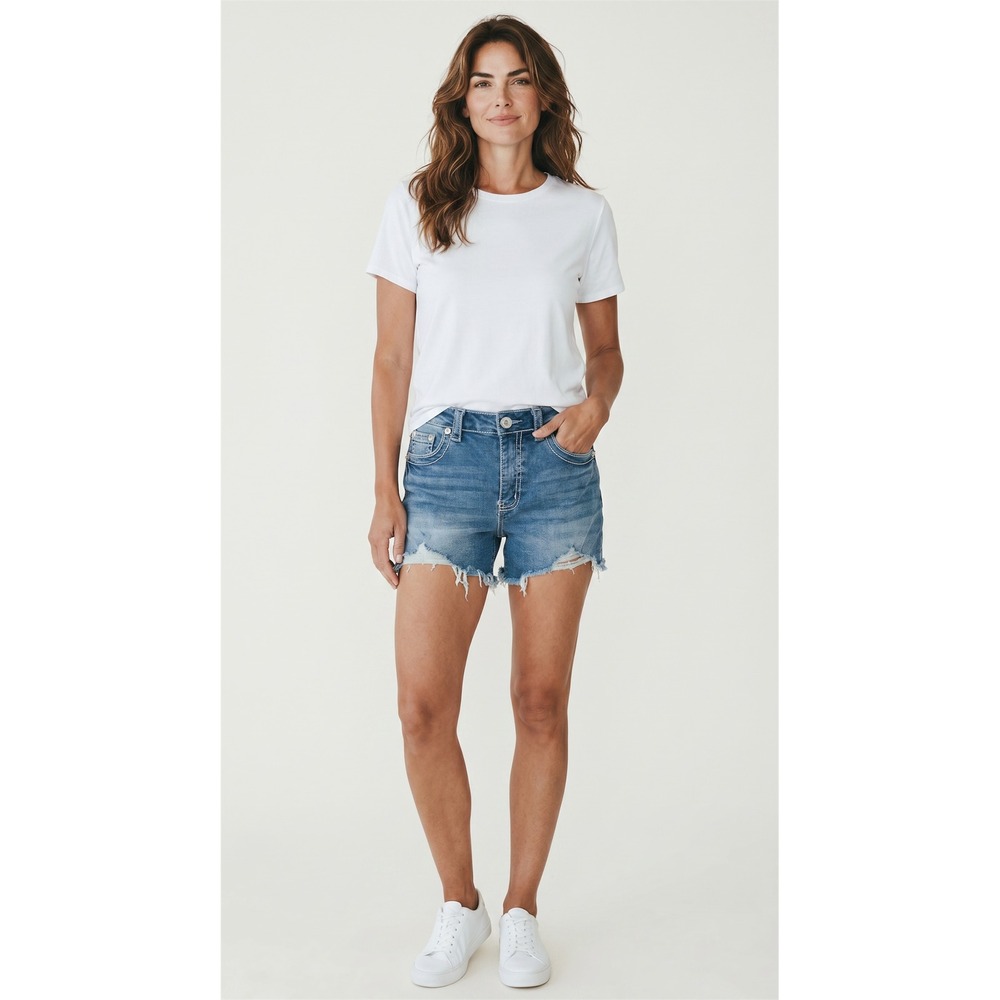Gemma Rae Womens‎ Embroidered Bow Denim Shorts Medium Wash Cut Off Size 11/30